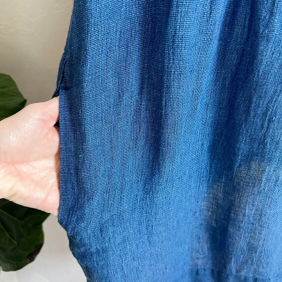 FAHERTY Women’s Size L Blue Linen Isha Sleeveless Pintuck Button-Bodice Dress - Picture 8 of 12